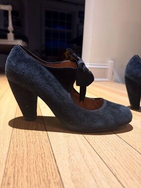 Black Suede Bow Almond-Toe Heels - Womens shoes by Office London